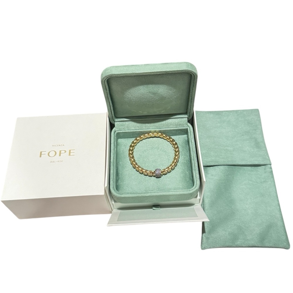 Fope Flexit Eka Bracelet Yellow Gold with White Gold Blue Sapphire Rondel Sz: 17 - Picture 15 of 15